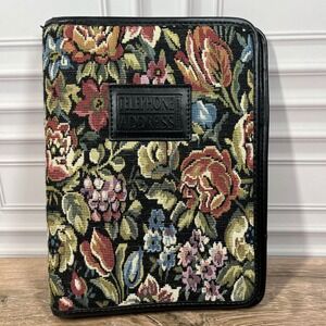Day Runner Fact Centre Address Book Binder Black Floral Tapestry Vintage
